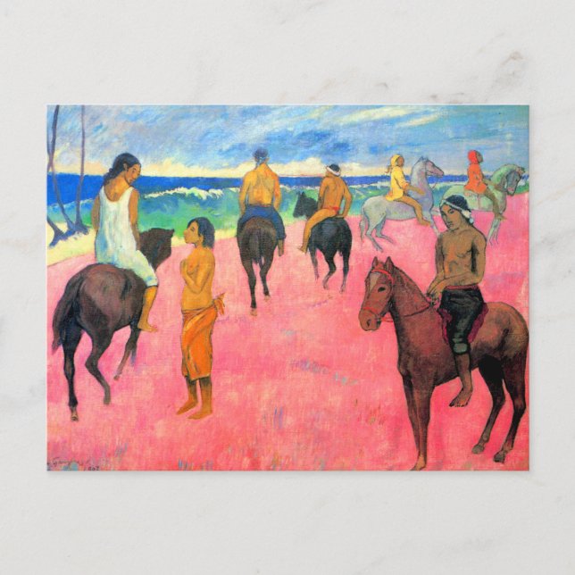 Fauvist Gemälde Gauguin Pferdekunstfahrer am Stran Postkarte (Vorderseite)