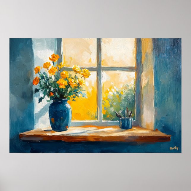 Fauvist Sunlit Window mit Blume - warm Zuhause Poster (Vorne)