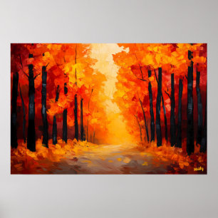 Fauvistischer Herbstwaldweg-Leinwand – Herbstlands Poster