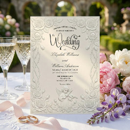 Faux 3D Stuckgips-Effekt Blumen-Engel-Hochzeit Einladung