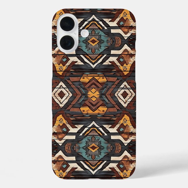 Faux Aztec wood grain iPhone sixteen Plus Case (Rückseite)
