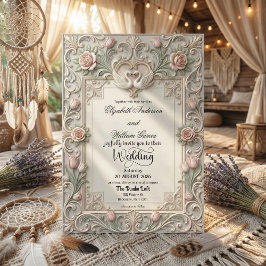 Faux Bas Relief 3D Sculpted Swans Einladung