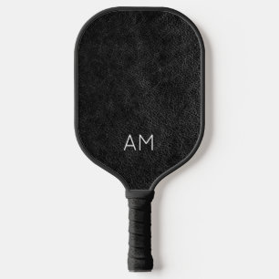Faux Black Leather Two Letter Monogram Pickleball Schläger