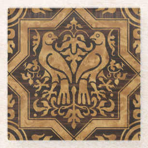 Faux Bois Mittelalterliche Vögel Glasuntersetzer