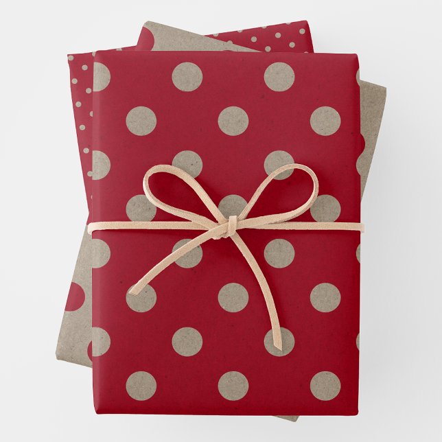 Faux Brown & Red Kraft Paper With Polka Dots Geschenkpapier Set (Faux Brown & Red Kraft Paper With Polka Dots)