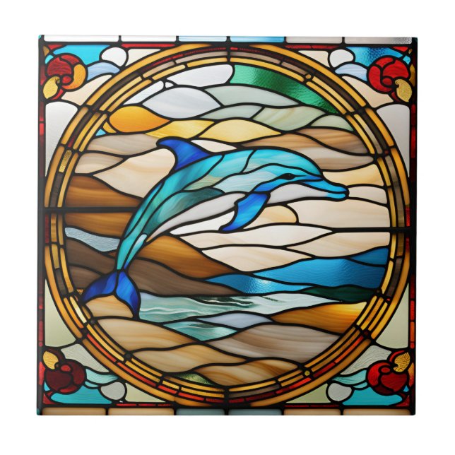 Faux-Buntglas-Delfin Fliese (Vorderseite)