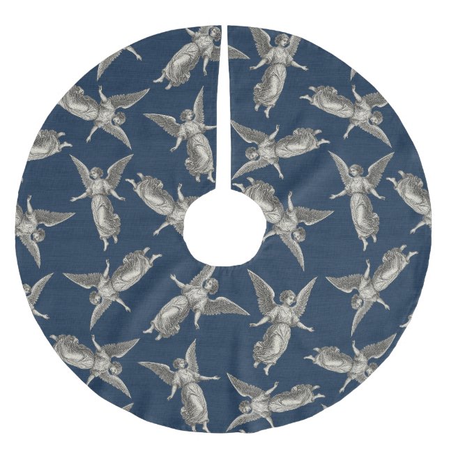 Faux burlap navy blue Angel traditional Christmas Polyester Weihnachtsbaumdecke (Vorderseite)