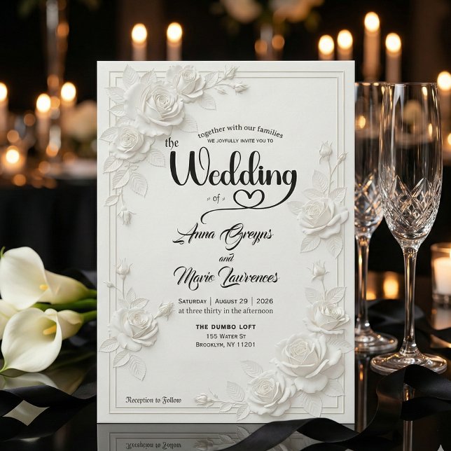 Faux Carved White Rose Bas Relief Floral Wedding  Einladung (Von Creator hochgeladen)