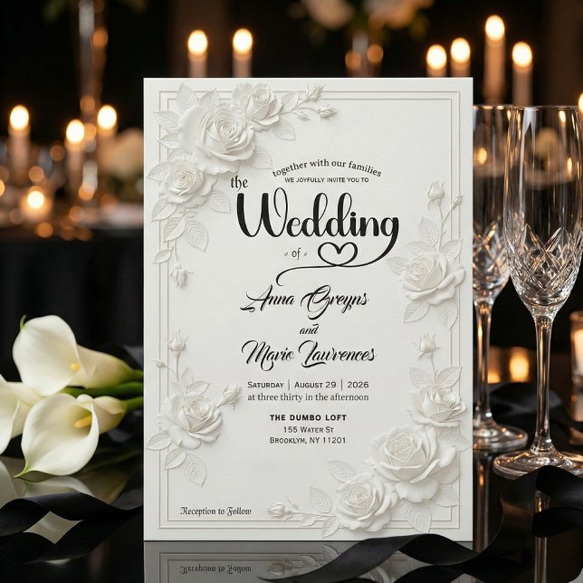 Faux Carved White Rose Bas Relief Floral Wedding  Einladung (Von Creator hochgeladen)