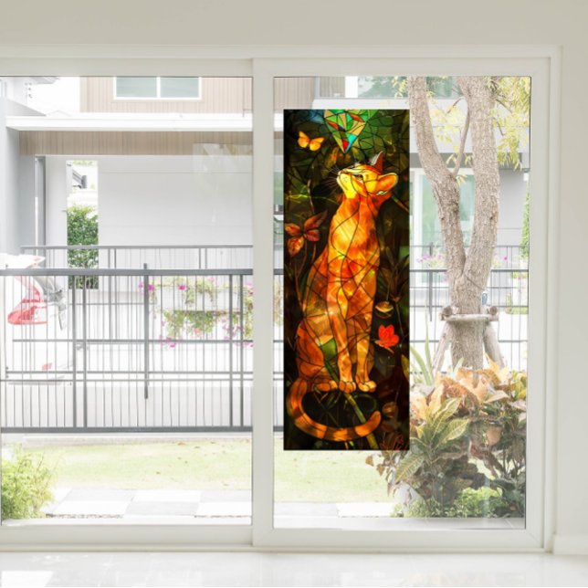 Faux Cat Painting Stained Glass Art Fensteraufkleber (Not to scale.)