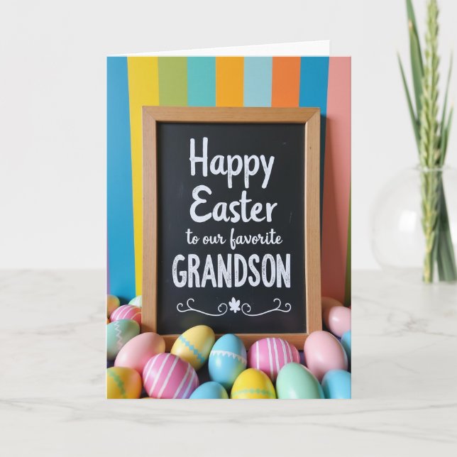Faux Chalkboard Grandson Easter Card Karte (Vorderseite)