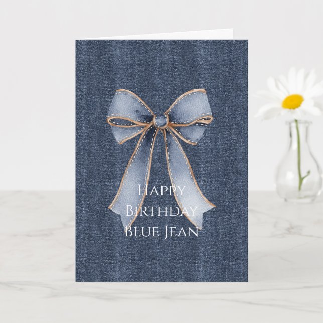 Faux Denim Blue Jean Bow Karte (Kleine Pflanze)