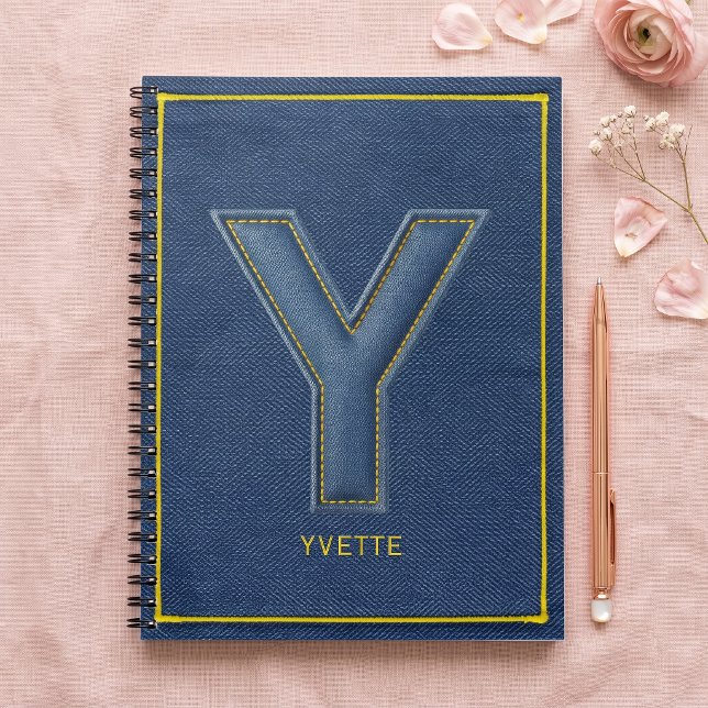 Faux-Denim-Gelb-Stich-Buchstabe-Y-Monogramm Notizblock (Von Creator hochgeladen)