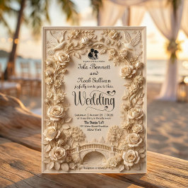 Faux Embossed Floral Relief Effect Classic Wedding Einladung
