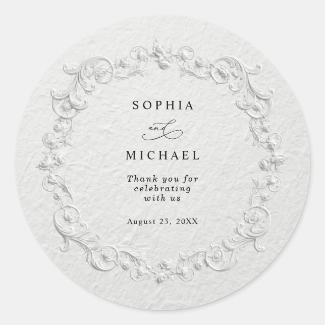 Faux Embossed Floral Wedding Sticker (Vorderseite)