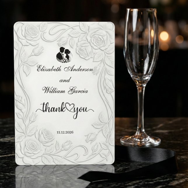 Faux Embossed Floral White 3D Sculpture Effect Dankeskarte (Von Creator hochgeladen)