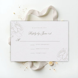 Faux Embossed Roses Pearl Classic Wedding RSVP Karte