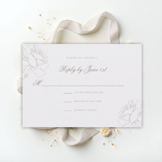 Faux Embossed Roses Pearl Classic Wedding RSVP Karte (ethereal wedding theme white rsvp reply formal traditional modern classic floral roses elevated)