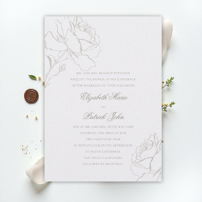Faux Embossed Roses Pearl Formal Parents Wedding Einladung (ethereal wedding theme pearl white invitation formal traditional modern classic floral roses parents)
