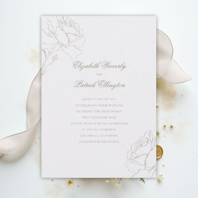 Faux Embossed Roses Pearl Modern Classic Wedding Einladung (ethereal wedding theme pearl white invitation formal traditional modern classic floral elegant roses)