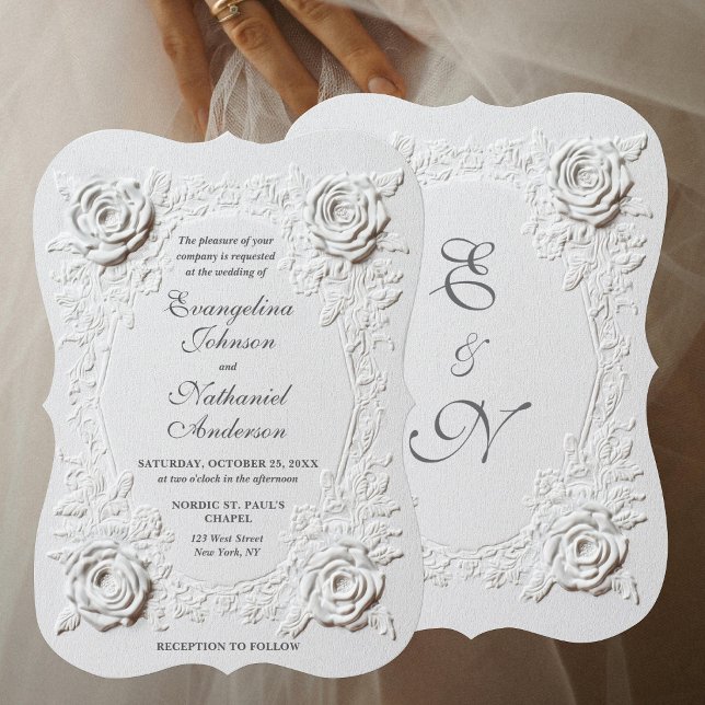  Faux Embossed Roses Script Elegant Formal Wedding Einladung (Von Creator hochgeladen)