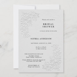 Faux Embossed White Roses Bridal Shower Invitation Einladung