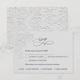 Faux Embossed White Roses Wedding RSVP Card Karte