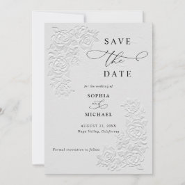 Faux Embossed White Roses Wedding Save the Date Einladung