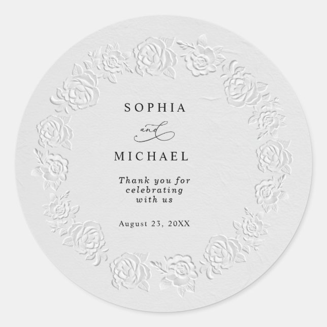 Faux Embossed White Roses Wedding Sticker (Vorderseite)