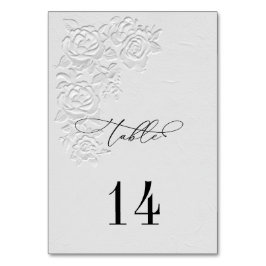 Faux Embossed White Roses Wedding Table Numbers Tischnummer
