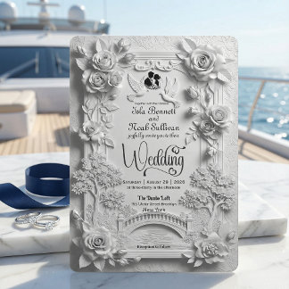 Faux geprägte 3D weiße Rose florale Relief-Hochzei Einladung