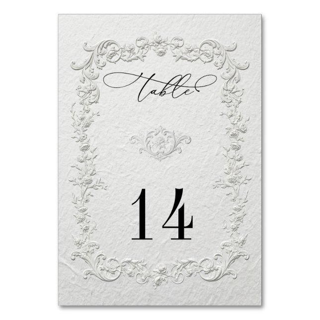 Faux geprägte florale Hochzeitstischnummern Tischnummer (Vorderseite)