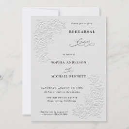 Faux geprägte weiße Rosen Hochzeitsprobe-Dinner Einladung