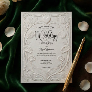 Faux geprägtes 3D-Relief-Blumen-Formal-Hochzeit Einladung