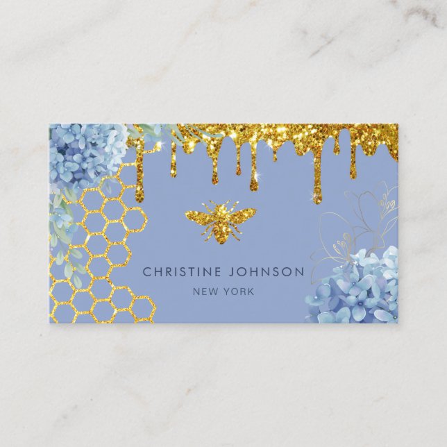 faux glitter bee and flowers Business Card Visitenkarte (Vorderseite)