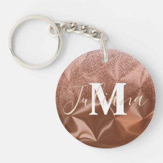 Faux Glitter Braun Gebürstetes Metall Monogramm Schlüsselanhänger