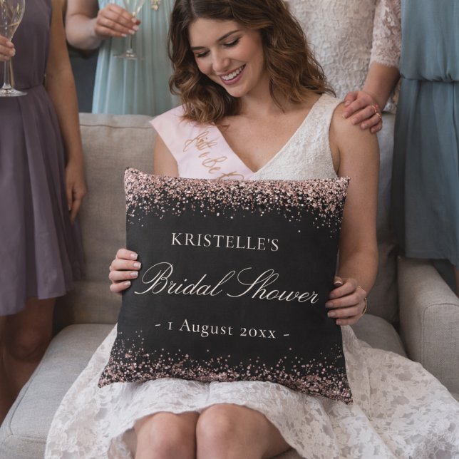 Faux Glitter Pink Black Bridal Shower Personalized Kissen (Von Creator hochgeladen)
