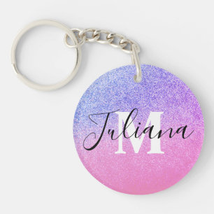 Faux Glitter Zwei-Ton-Rosa Fette Monogramm-  Schlüsselanhänger