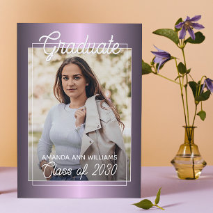 Faux Glossy Violet Purple Graduation Announcement Postkarte