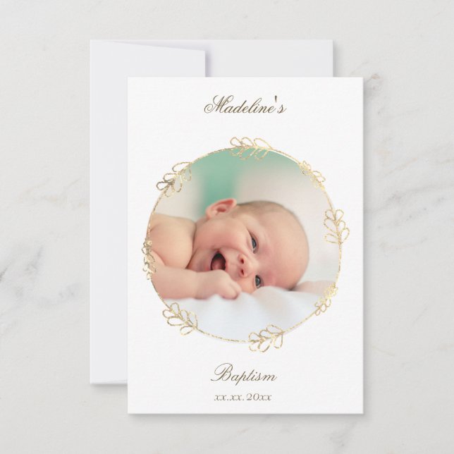 faux gold circle Baptism small thank you card   Einladung (Vorderseite)