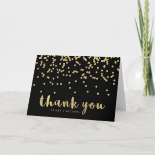 Faux Gold Confetti on Black Thank You Dankeskarte