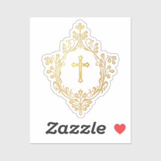 Faux Gold Cross in Crest Elegant Vintage Religious Aufkleber