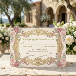 Faux Gold Foil Baroque Rococo Floral RSVP Karte