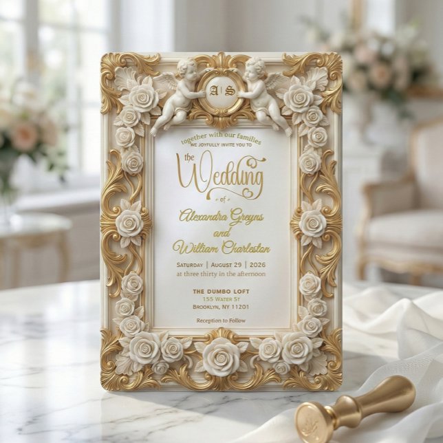 Faux Gold Foil Embossed Style Baroque Monogram Einladung (Von Creator hochgeladen)