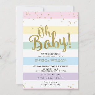 Faux Gold Foil Rainbow Stripes Oh Baby Shower Einladung