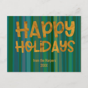 Faux Gold Frohe Feiertage Typografie Grüne Streife Postkarte