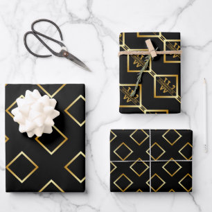 FAUX Gold Geometrisches Muster mit Monogramm auf S Geschenkpapier Set