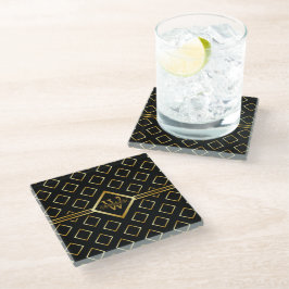 FAUX Gold Geometrisches Muster mit Monogramm auf S Glasuntersetzer