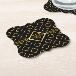 FAUX Gold Geometrisches Muster mit Monogramm auf S Untersetzer