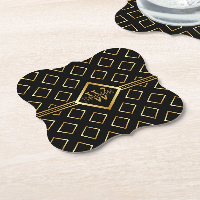 FAUX Gold Geometrisches Muster mit Monogramm auf S Untersetzer (angewinkelt)